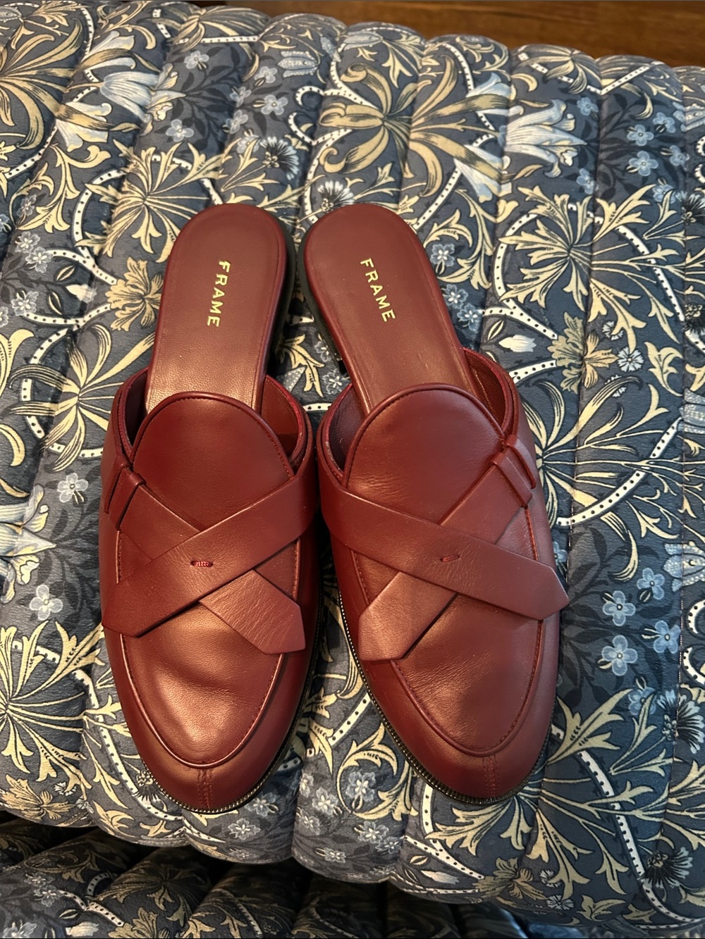 Frame Denim Burgundy Leather Crossover Mule Loafers